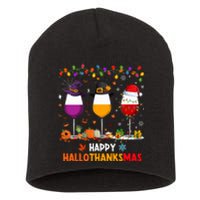 Wine Halloween Thanksgiving Christmas Happy Hallothanksmas Short Acrylic Beanie