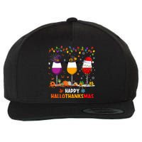 Wine Halloween Thanksgiving Christmas Happy Hallothanksmas Wool Snapback Cap