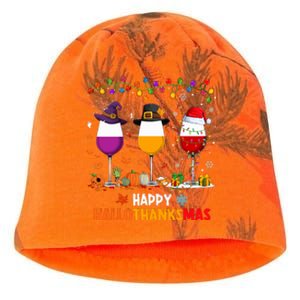 Wine Halloween Thanksgiving Christmas Happy Hallothanksmas Kati - Camo Knit Beanie