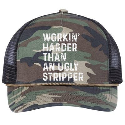 Working Harder Than An Ugly Stripper Funny Retro Rope Trucker Hat Cap