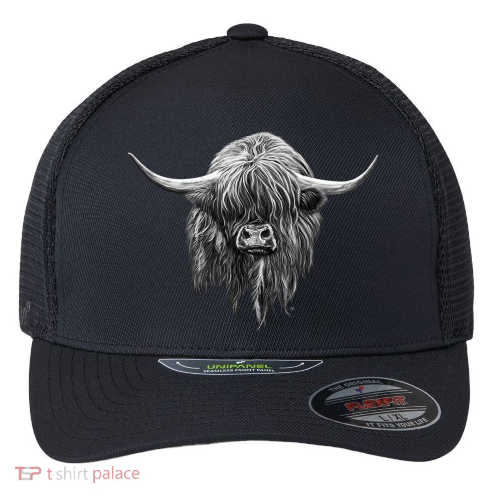 Wee Hamish The Scottish Highland Cow Cool Gift Flexfit Unipanel Trucker Cap