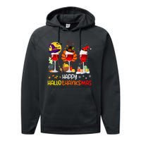 Wine Halloween Thanksgiving Christmas Happy Hallothanksmas Performance Fleece Hoodie