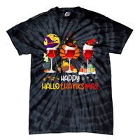 Wine Halloween Thanksgiving Christmas Happy Hallothanksmas Tie-Dye T-Shirt