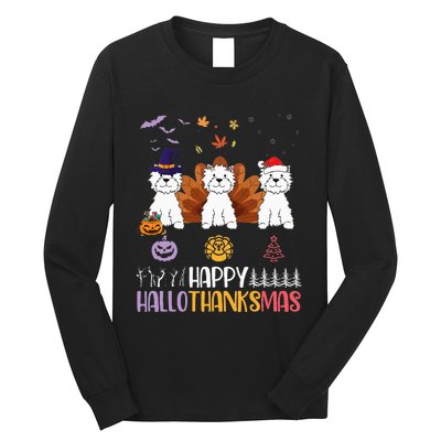 Westies Halloween Thanksgiving Christmas Happy Hallothankmas Long Sleeve Shirt