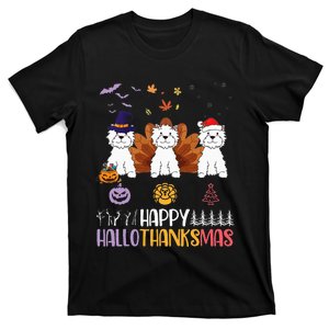 Westies Halloween Thanksgiving Christmas Happy Hallothankmas T-Shirt