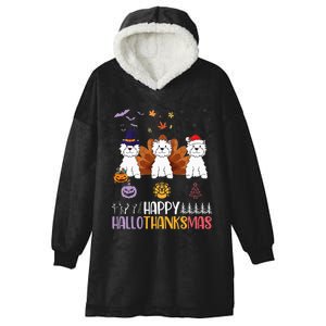 Westies Halloween Thanksgiving Christmas Happy Hallothankmas Hooded Wearable Blanket