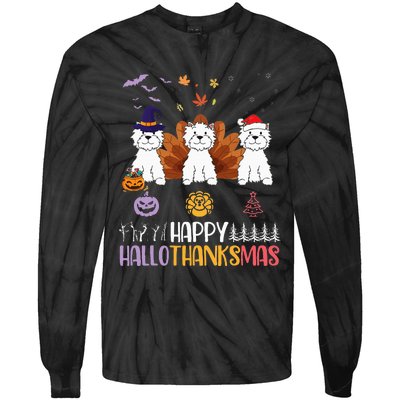 Westies Halloween Thanksgiving Christmas Happy Hallothankmas Tie-Dye Long Sleeve Shirt