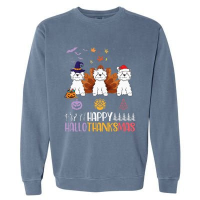 Westies Halloween Thanksgiving Christmas Happy Hallothankmas Garment-Dyed Sweatshirt