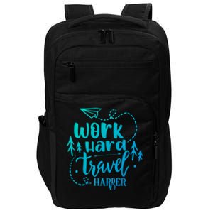 Work Hard Travel Harder Funny Quote Gift Impact Tech Backpack