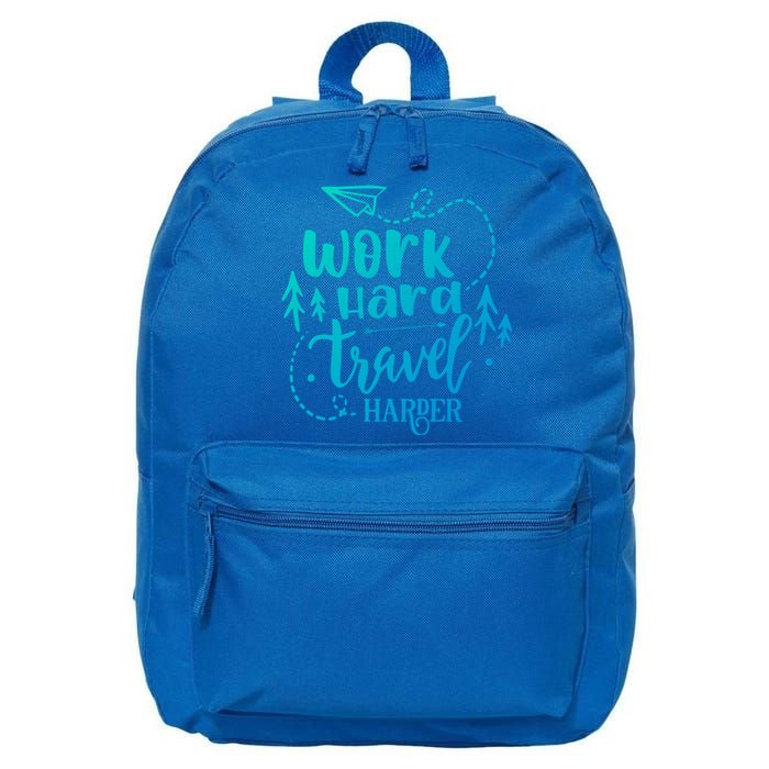 Work Hard Travel Harder Funny Quote Gift 16 in Basic Backpack