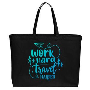 Work Hard Travel Harder Funny Quote Gift Cotton Canvas Jumbo Tote