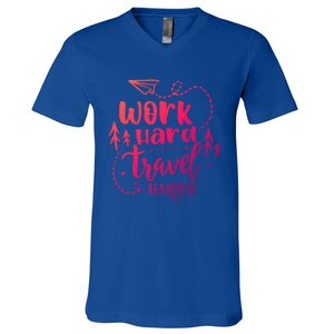 Work Hard Travel Harder Funny Quote Gift V-Neck T-Shirt