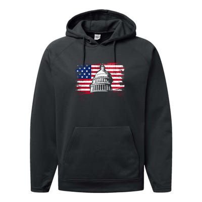 White House Usa Flag . Performance Fleece Hoodie