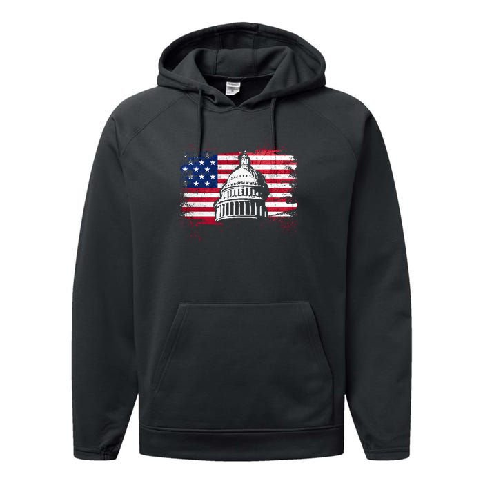 White House Usa Flag . Performance Fleece Hoodie