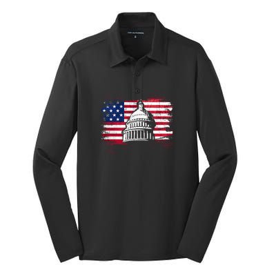 White House Usa Flag . Silk Touch Performance Long Sleeve Polo