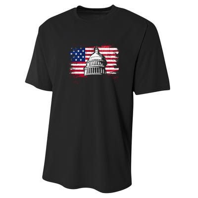 White House Usa Flag . Performance Sprint T-Shirt