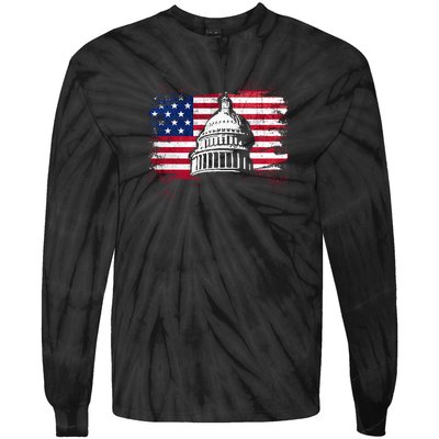 White House Usa Flag . Tie-Dye Long Sleeve Shirt