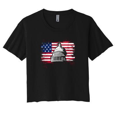 White House Usa Flag . Women's Crop Top Tee