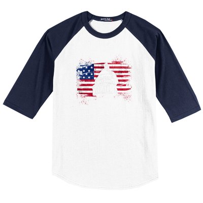 White House Usa Flag . Baseball Sleeve Shirt