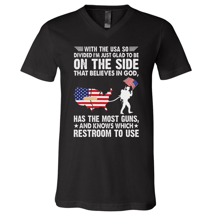 With He Usa So Divide IM Just Glad O Be On He Side V-Neck T-Shirt