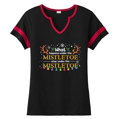 What Happens Under The Mistletoe Stays Under The Mistletoe Ladies Halftime Notch Neck Tee