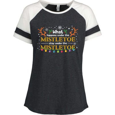 What Happens Under The Mistletoe Stays Under The Mistletoe Enza Ladies Jersey Colorblock Tee