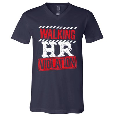 Walking HR Violation Funny Meme V-Neck T-Shirt