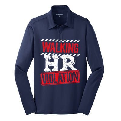 Walking HR Violation Funny Meme Silk Touch Performance Long Sleeve Polo