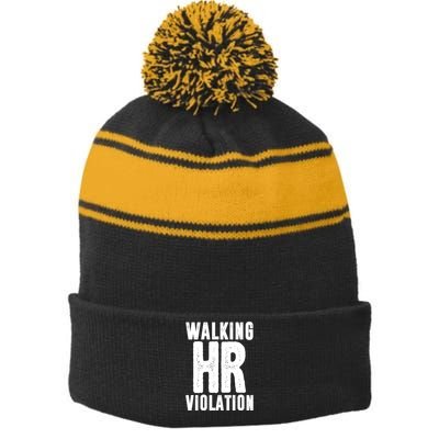 Walking Hr Violation Funny Work Stripe Pom Pom Beanie