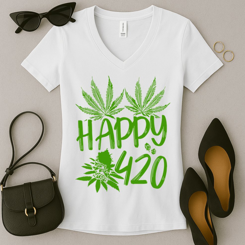 Weed Heart Valentines Day Cannabis 420 Women's V-Neck T-Shirt