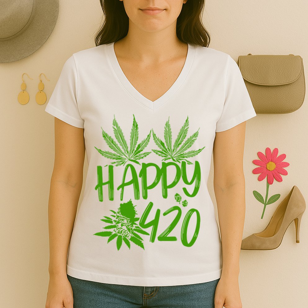 Weed Heart Valentines Day Cannabis 420 Women's V-Neck T-Shirt