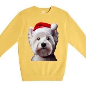 West Highland White Terrier With Santa Hat Christmas Dog Mom Gift Premium Crewneck Sweatshirt