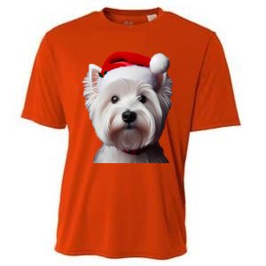 West Highland White Terrier With Santa Hat Christmas Dog Mom Gift Cooling Performance Crew T-Shirt