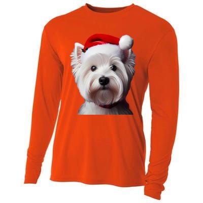 West Highland White Terrier With Santa Hat Christmas Dog Mom Gift Cooling Performance Long Sleeve Crew