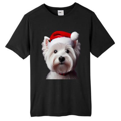 West Highland White Terrier With Santa Hat Christmas Dog Mom Gift Tall Fusion ChromaSoft Performance T-Shirt