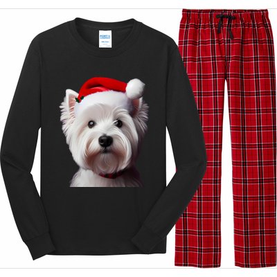 West Highland White Terrier With Santa Hat Christmas Dog Mom Gift Long Sleeve Pajama Set