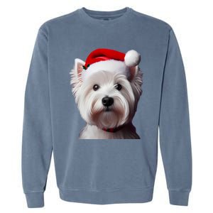 West Highland White Terrier With Santa Hat Christmas Dog Mom Gift Garment-Dyed Sweatshirt