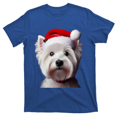 West Highland White Terrier With Santa Hat Christmas Dog Mom Gift T-Shirt