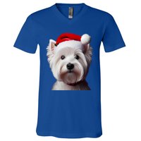 West Highland White Terrier With Santa Hat Christmas Dog Mom Gift V-Neck T-Shirt