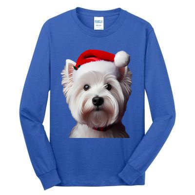 West Highland White Terrier With Santa Hat Christmas Dog Mom Gift Tall Long Sleeve T-Shirt