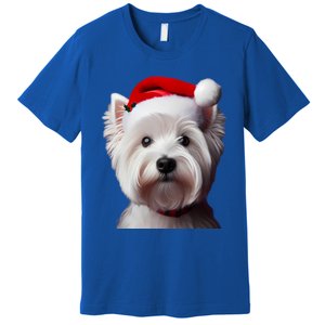 West Highland White Terrier With Santa Hat Christmas Dog Mom Gift Premium T-Shirt