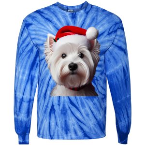 West Highland White Terrier With Santa Hat Christmas Dog Mom Gift Tie-Dye Long Sleeve Shirt