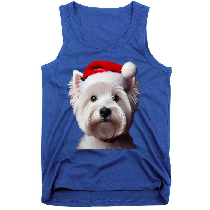 West Highland White Terrier With Santa Hat Christmas Dog Mom Gift Tank Top