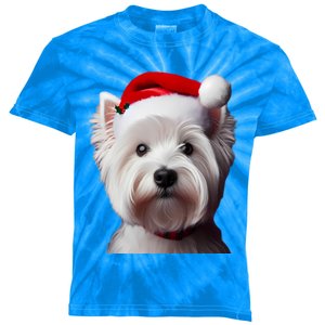 West Highland White Terrier With Santa Hat Christmas Dog Mom Gift Kids Tie-Dye T-Shirt