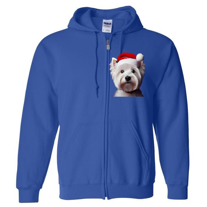 West Highland White Terrier With Santa Hat Christmas Dog Mom Gift Full Zip Hoodie