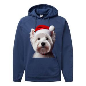 West Highland White Terrier With Santa Hat Christmas Dog Mom Gift Performance Fleece Hoodie