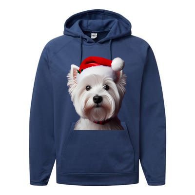 West Highland White Terrier With Santa Hat Christmas Dog Mom Gift Performance Fleece Hoodie