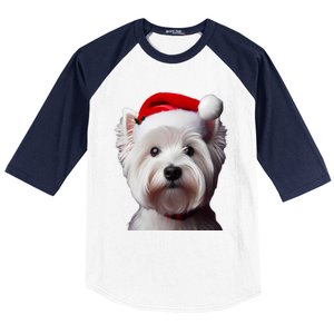 West Highland White Terrier With Santa Hat Christmas Dog Mom Gift Baseball Sleeve Shirt