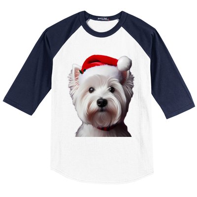 West Highland White Terrier With Santa Hat Christmas Dog Mom Gift Baseball Sleeve Shirt