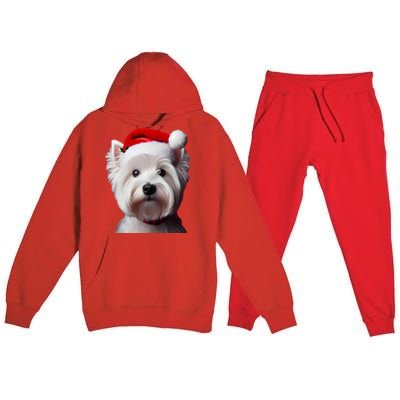 West Highland White Terrier With Santa Hat Christmas Dog Mom Gift Premium Hooded Sweatsuit Set